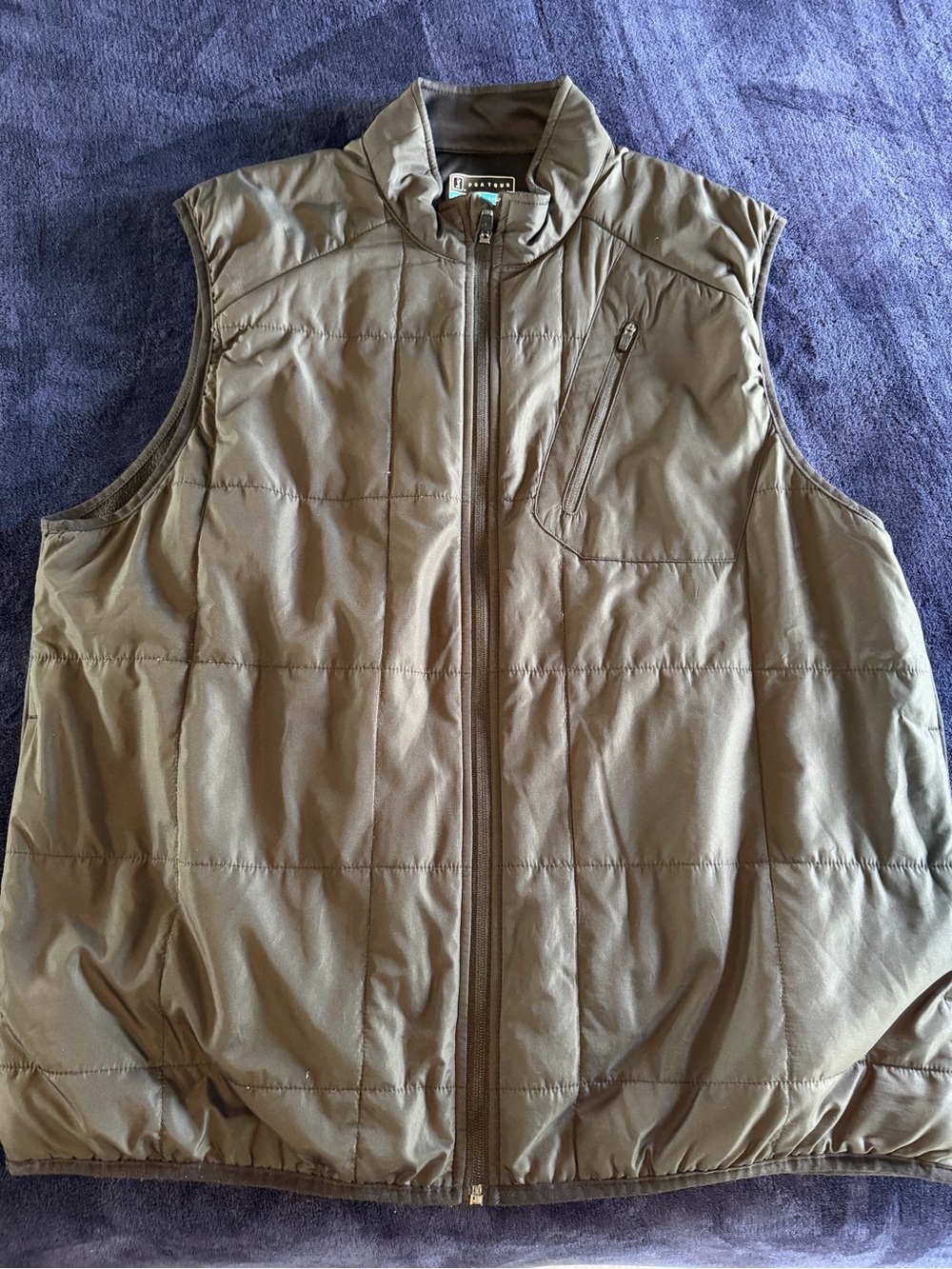 PGA Tour Olive Brown Quilted Men's Vest with Zip Pocket